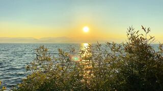 The beautiful lakeside looks particularly touching with the sunset