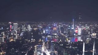 Aerial shot of bustling night scene in Shanghai