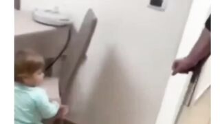The little baby help to dad
