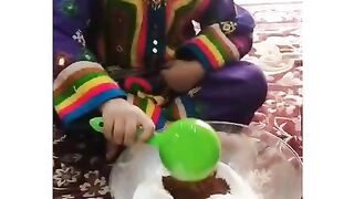 Baby made a cake