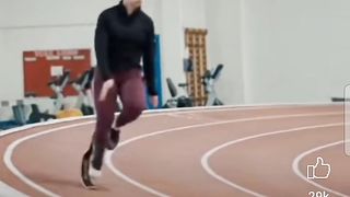 Girl running with one foot