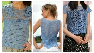 Top Stylish &Creative Fashion Designer Crochet Embroidered Doily Lace pattern CropTop Blouse????