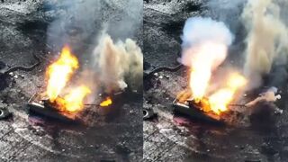 Ukrainian Paratroopers take out a Russian tank and infantry with bombs from a weaponised drone