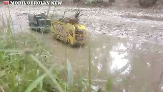 mobill truk oleng terpuruk di jalan besar