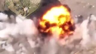 Aerorozvidka Carlson of a Ukrainian artillery strike on a Russian position