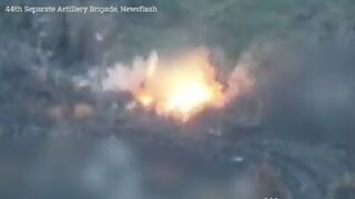 Ukrainian artillery strikes Russian positions on the battlefield