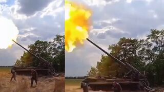 Ukraine Pion self propelled guns work on the Russian positions