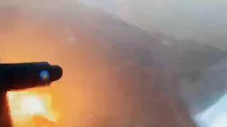 Ukrainian Mi 24 rocket attack on a Russian formation
