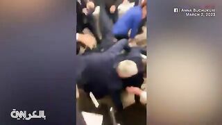 Stampede and punches A video shows a violent fight breaking out between deputies of Parliament in Georgia