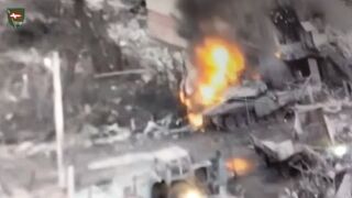 Russian T-90M tank continues to burn