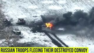Russian troops fleeing their destroyed convoy in the east of Ukraine