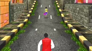 Her boyfriend is chasing the theif and catch him get her purse