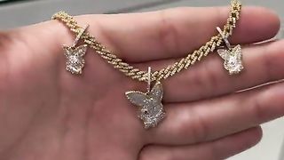 Real Diamond Ladies Play Boy Bunny Cuban Link Bracelet