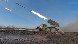 Russian forces blast Ukrainian targets with multiple launch rocket systems