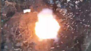 Ukrainian drone drops TWO bombs on Russian dugout in huge explosion
