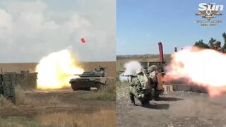 Pro-Russian forces carry out explosive tank drills in Donetsk