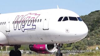 HUGE Jet blast at Skiathos Airport of Wizz Air A321
