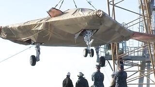 Here is how a pilotless plane takes off from a military aircraft carrier