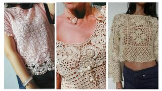 Top Latest Fashion Designer Crochet Embroidered in English pattern Chunky Evening party Croptop blouse????
