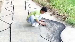 A chalk and an empty road equals to 3D realistic art