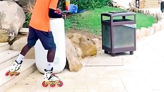 Waiters show off amazing skills on roller skates