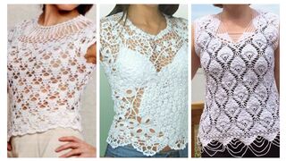 Stylish Top Latest Beautiful &Creative Charming White Crochet Embroidered Lace pattern Blouse& Tops????