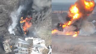 Land mine sends Russian tank turret to fly up in the sky