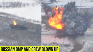 Ukrainian forces blow up Russian BMP and crew