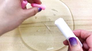 PINK Makeup slime!Mixing PINK lipstick&lip balm into slime!Satisfying PINK slime video ASMR!#22