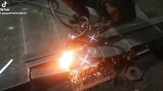 Hard work fireworks iron cutting