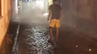 He uses a firecracker in any way...????