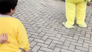 Cute Roohi met with yellow bear