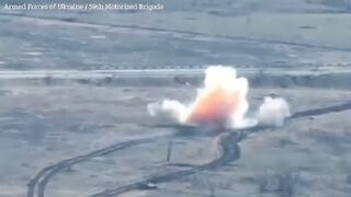 Russian tank explodes after being struck by Ukrainian javelin missile