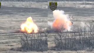 Ukrainian Battalion destroys Russian tank with pin point accurate artillery strike
