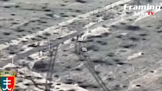 Ledakan besar meletus saat pasukan Ukraina meledakkan tank Rusia yang maju