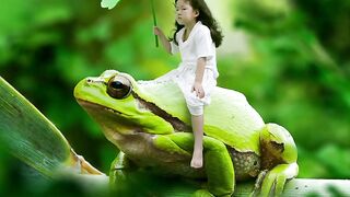 Cute girl on frog