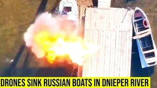Ukrainian quadcopter drones sink Russian Boats in Kherson