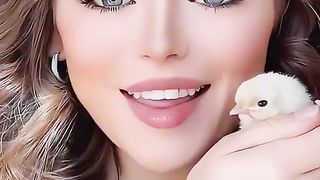 Beautiful girl with cute chick