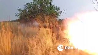 Russian DNR fighters firing Konkurs ATGMs at Ukrainian positions reportedly in the Krasnohorivka area