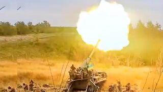 2S7 Pion artillery pieces from Ukraine's 43rd Artillery Brigade