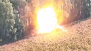 Ukrainian forces destroying a Russian MDK-3 trench digging vehicle reportedly in Belgorod Oblast