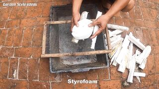 A great process for making a flower pot from foam and cement