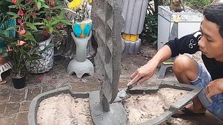 Creating a boat-shaped flower pot from cement