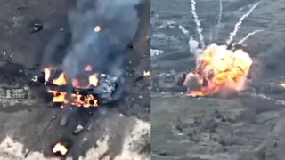 Huge explosion erupts as Ukrainian forces blow up advancing Russian tanks