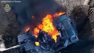 Ukrainian forces blow up armoured Russian tank with missiles
