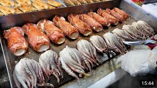 Grilled squid and various fish in traditional markets