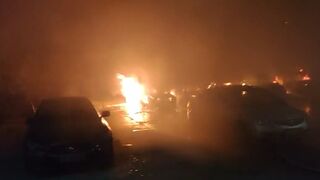 Russian launched 4 artillery strikes at Energodar, Car parking lots on fire