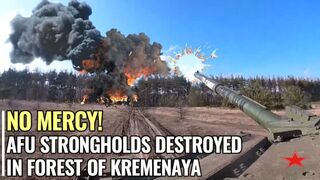 Russian tank shelling Ukrainian strongholds at long range in Kremenaya forest
