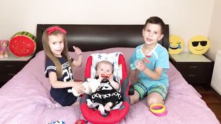 Kids play with LITTLE BROTHER learn fruits Funny video for kids