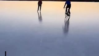 Cycling across the ice at sunrise with Hans! Would you try this?